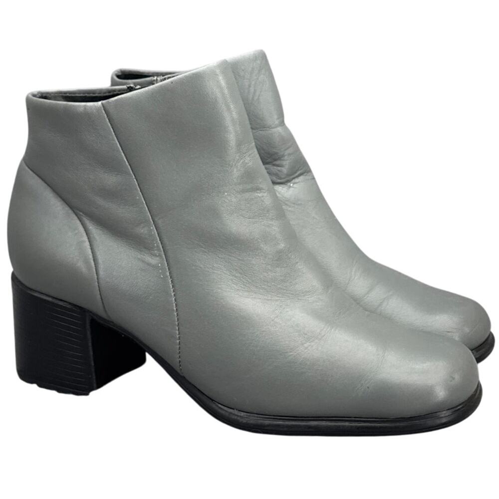 White Mt Frederick Gray Leather Side Zip Square Toe Ankle Boot Women 8